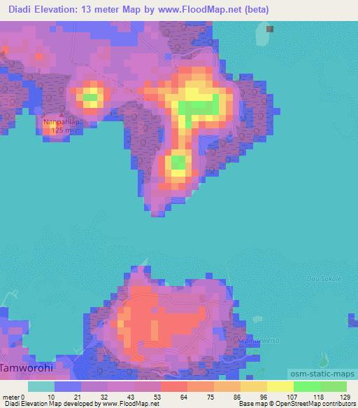 Diadi,Micronesia Elevation Map