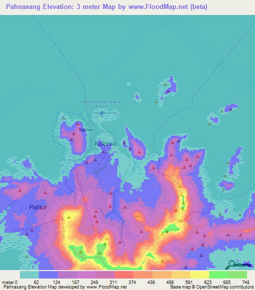 Pahnasang,Micronesia Elevation Map