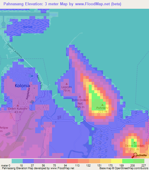 Pahnasang,Micronesia Elevation Map