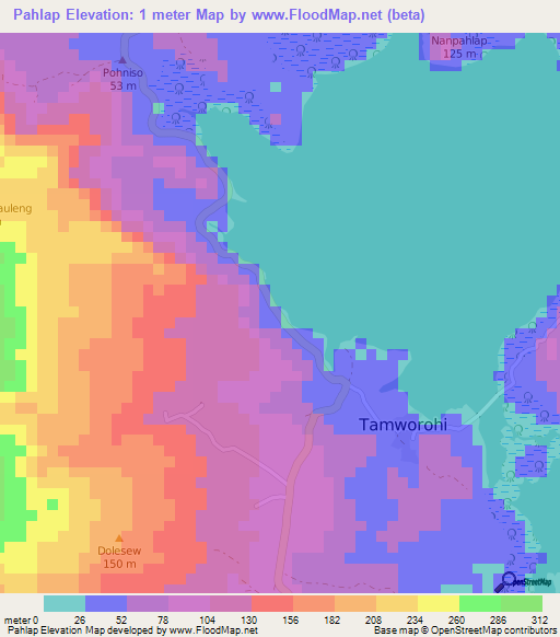 Pahlap,Micronesia Elevation Map