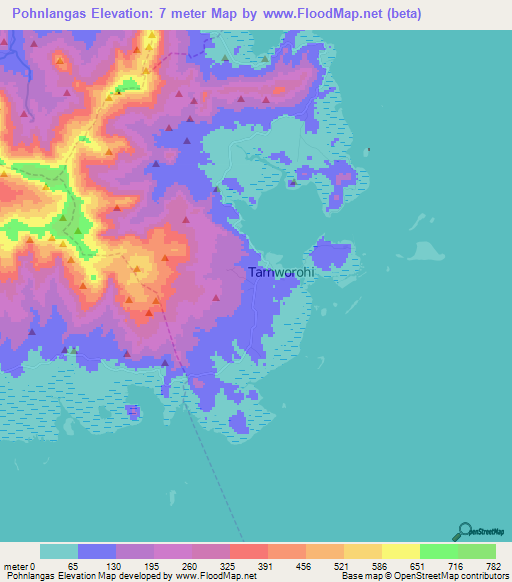 Pohnlangas,Micronesia Elevation Map