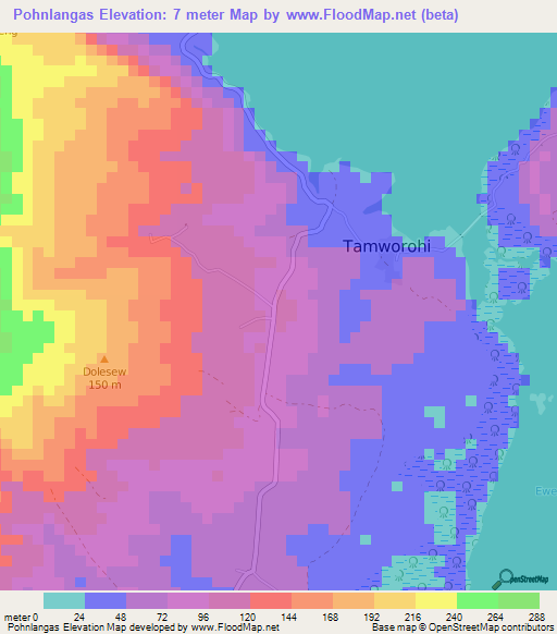 Pohnlangas,Micronesia Elevation Map