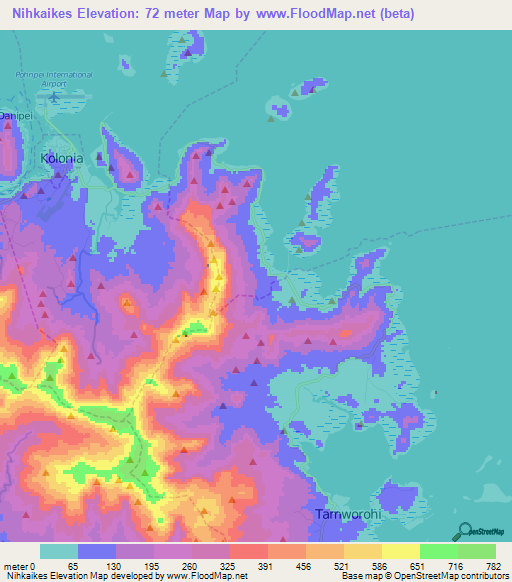 Nihkaikes,Micronesia Elevation Map