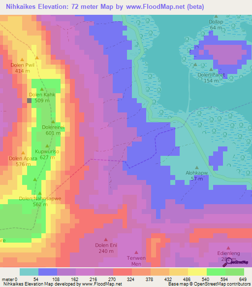 Nihkaikes,Micronesia Elevation Map