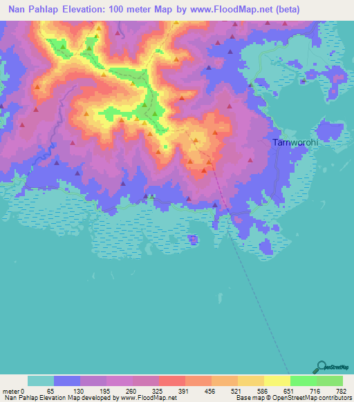 Nan Pahlap,Micronesia Elevation Map