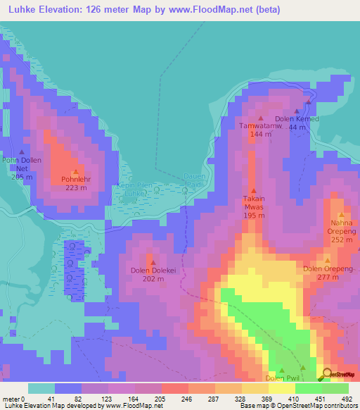 Luhke,Micronesia Elevation Map