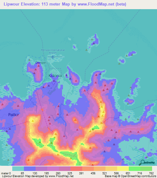 Lipwour,Micronesia Elevation Map