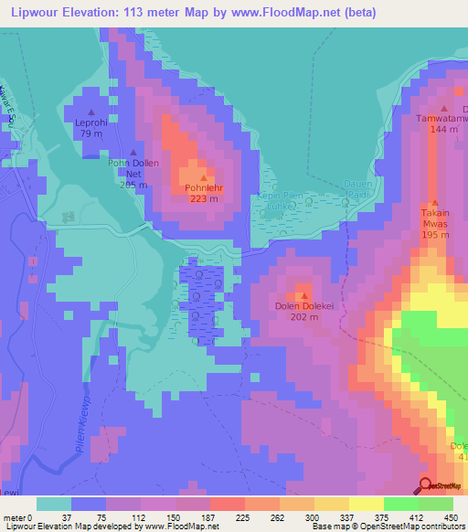 Lipwour,Micronesia Elevation Map