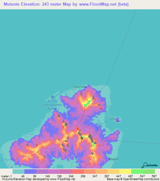 Mutunte,Micronesia Elevation Map