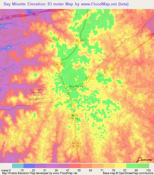 Bay Minette,US Elevation Map