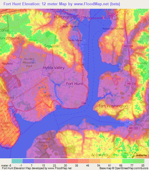 Fort Hunt,US Elevation Map