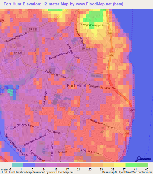 Fort Hunt,US Elevation Map