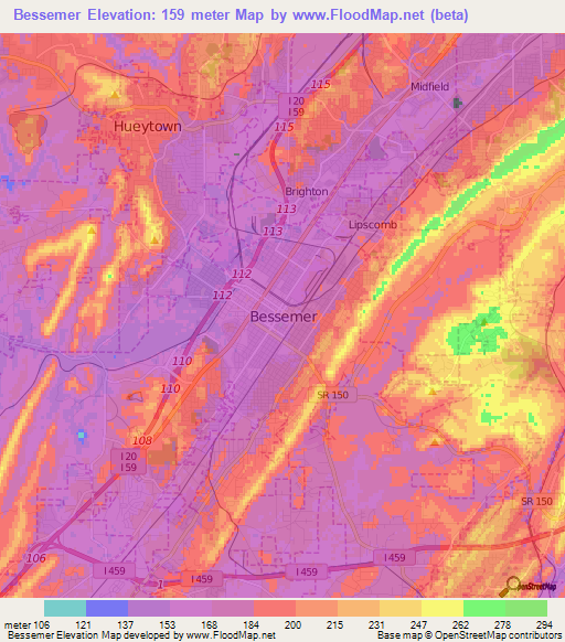 Bessemer,US Elevation Map