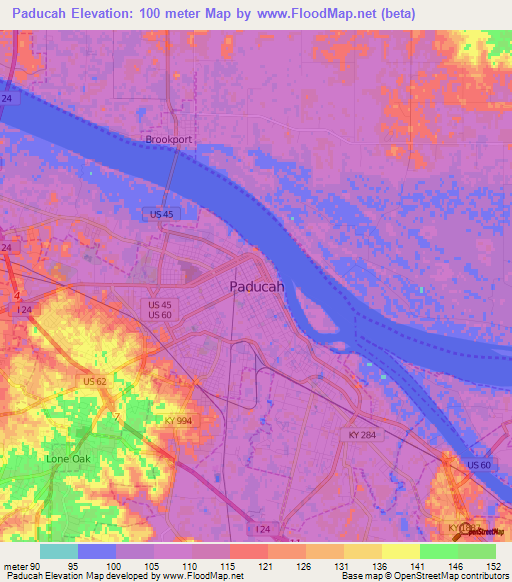 Paducah,US Elevation Map