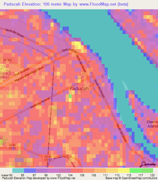 Paducah,US Elevation Map