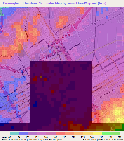 Birmingham,US Elevation Map