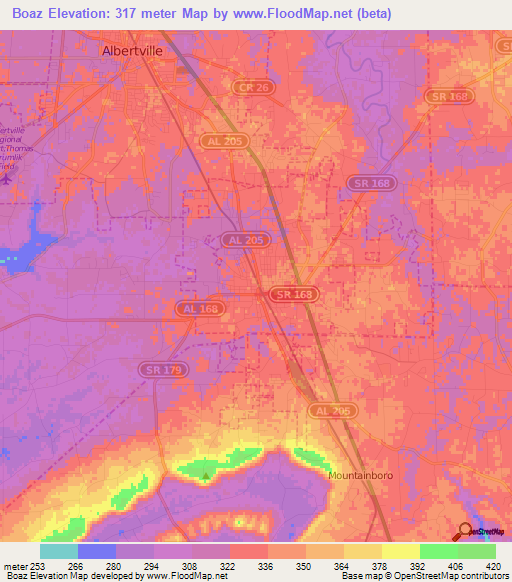 Boaz,US Elevation Map