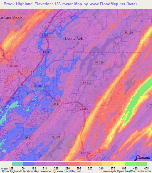 Brook Highland,US Elevation Map