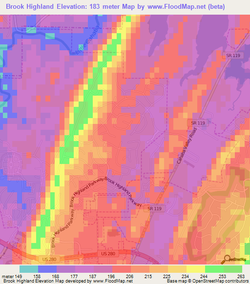 Brook Highland,US Elevation Map