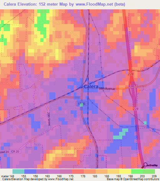 Calera,US Elevation Map