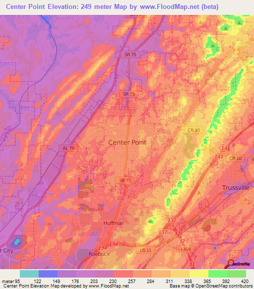 Center Point,US Elevation Map