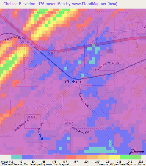 Chelsea,US Elevation Map