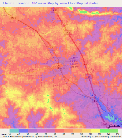 Clanton,US Elevation Map