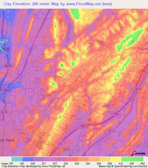 Clay,US Elevation Map