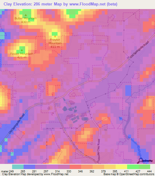 Clay,US Elevation Map