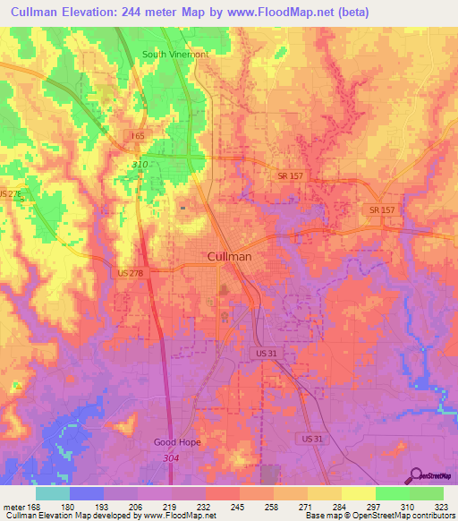 Cullman,US Elevation Map