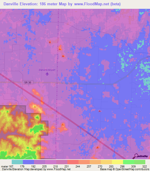 Danville,US Elevation Map