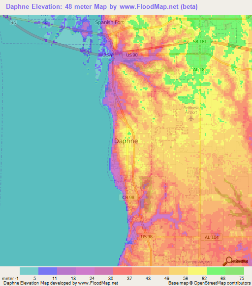 Daphne,US Elevation Map