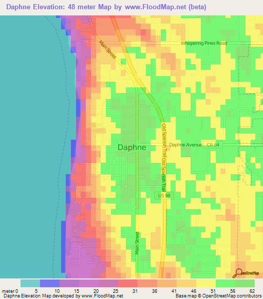 Daphne,US Elevation Map