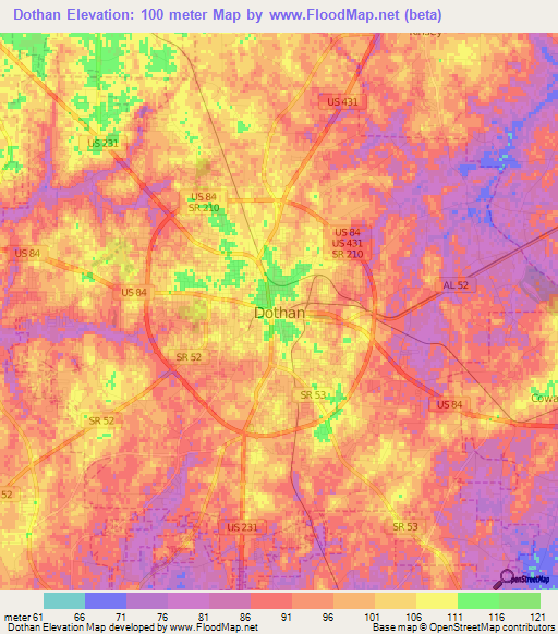 Dothan,US Elevation Map