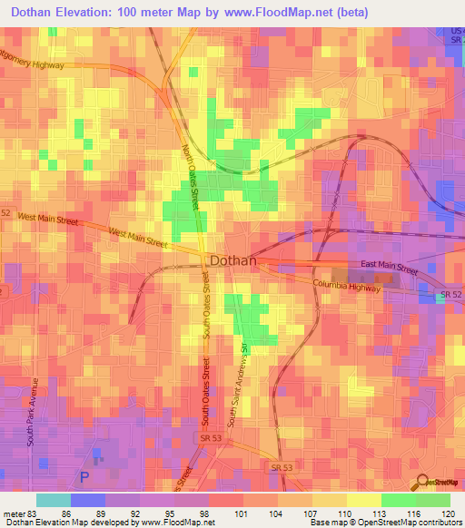 Dothan,US Elevation Map