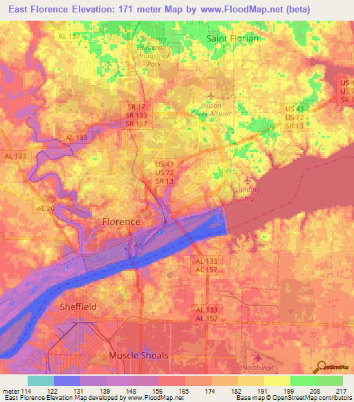 East Florence,US Elevation Map