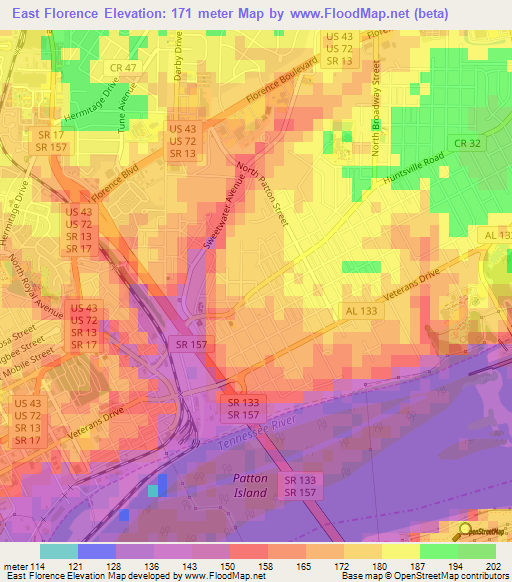 East Florence,US Elevation Map