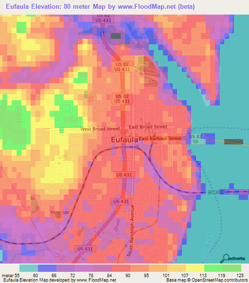 Eufaula,US Elevation Map