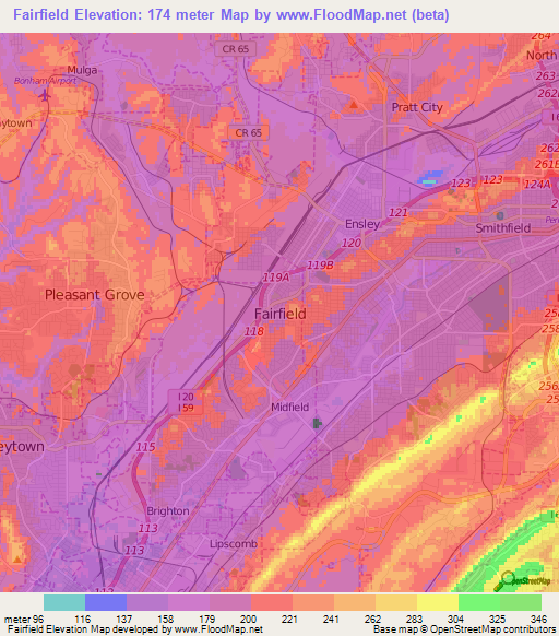 Fairfield,US Elevation Map