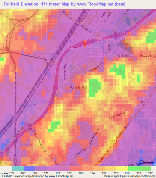 Fairfield,US Elevation Map