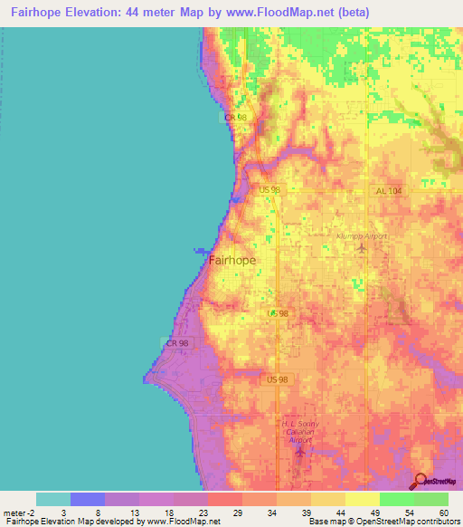 Fairhope,US Elevation Map