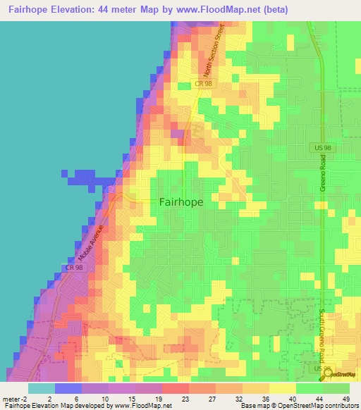 Fairhope,US Elevation Map