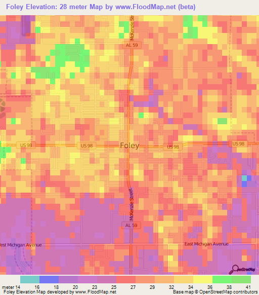 Foley,US Elevation Map