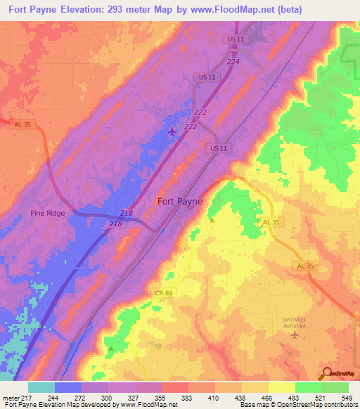 Fort Payne,US Elevation Map