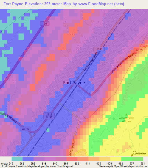 Fort Payne,US Elevation Map