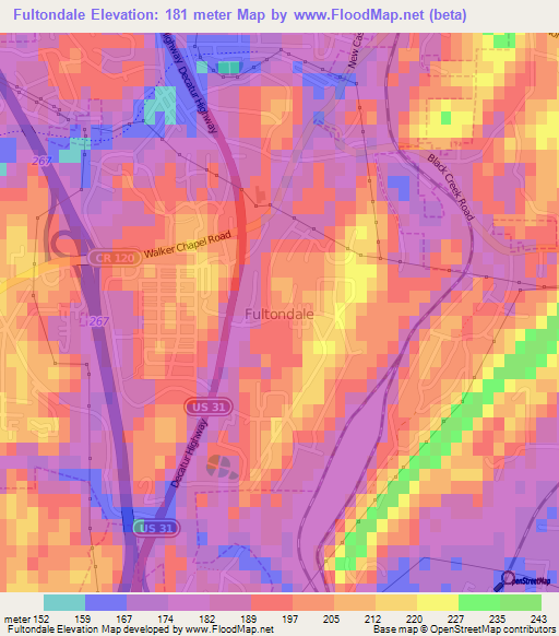 Fultondale,US Elevation Map