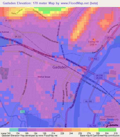 Gadsden,US Elevation Map