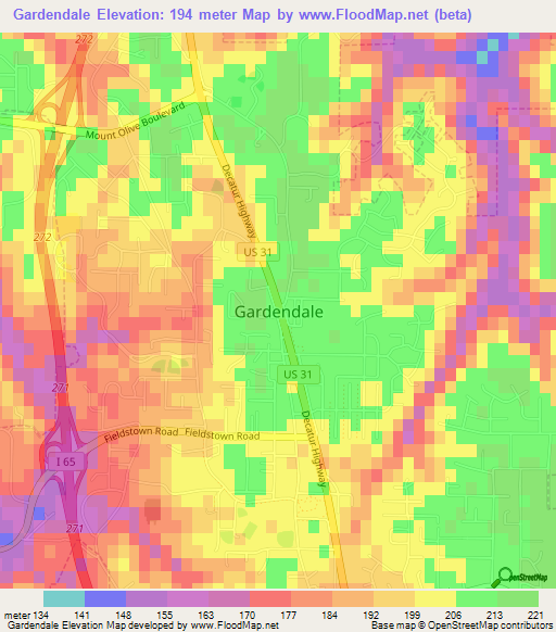 Gardendale,US Elevation Map