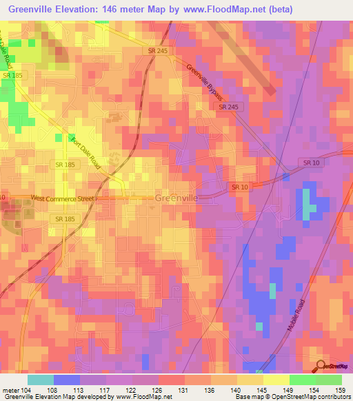 Greenville,US Elevation Map