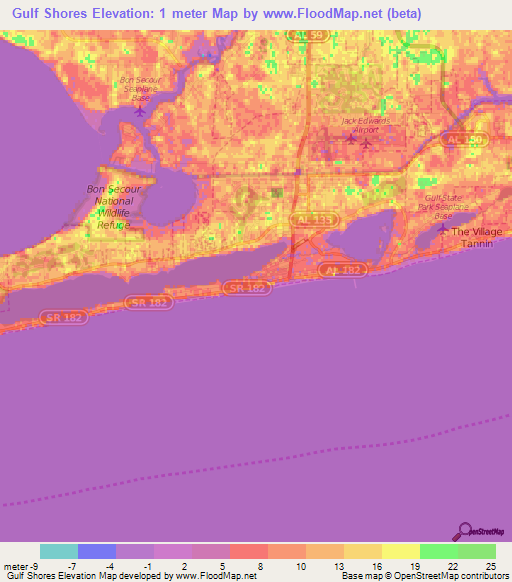 Gulf Shores,US Elevation Map